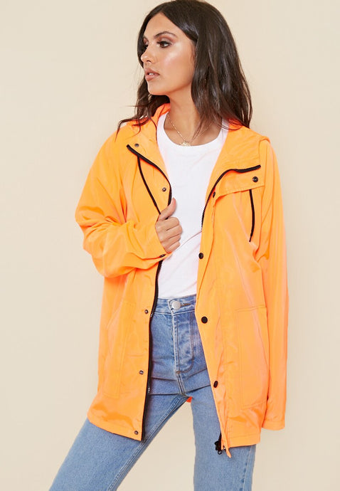 Neon Orange Waterproof Oversized Jacket