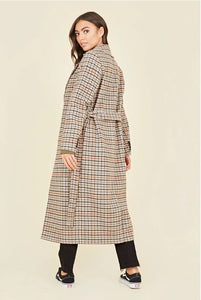 Brown Houndstooth Belted Tortoise Shell Button Trench Coat