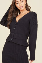 Load image into Gallery viewer, Black Chunky Knitted Ribbed Drop Shoulder Belted Cardigan