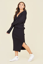 Load image into Gallery viewer, Black Chunky Knitted Ribbed Drop Shoulder Belted Cardigan